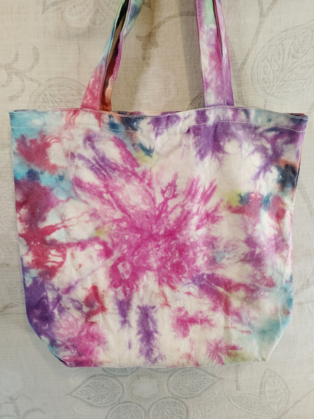Tie-Dye Canvas Shoulder Tote in Pink and Purple